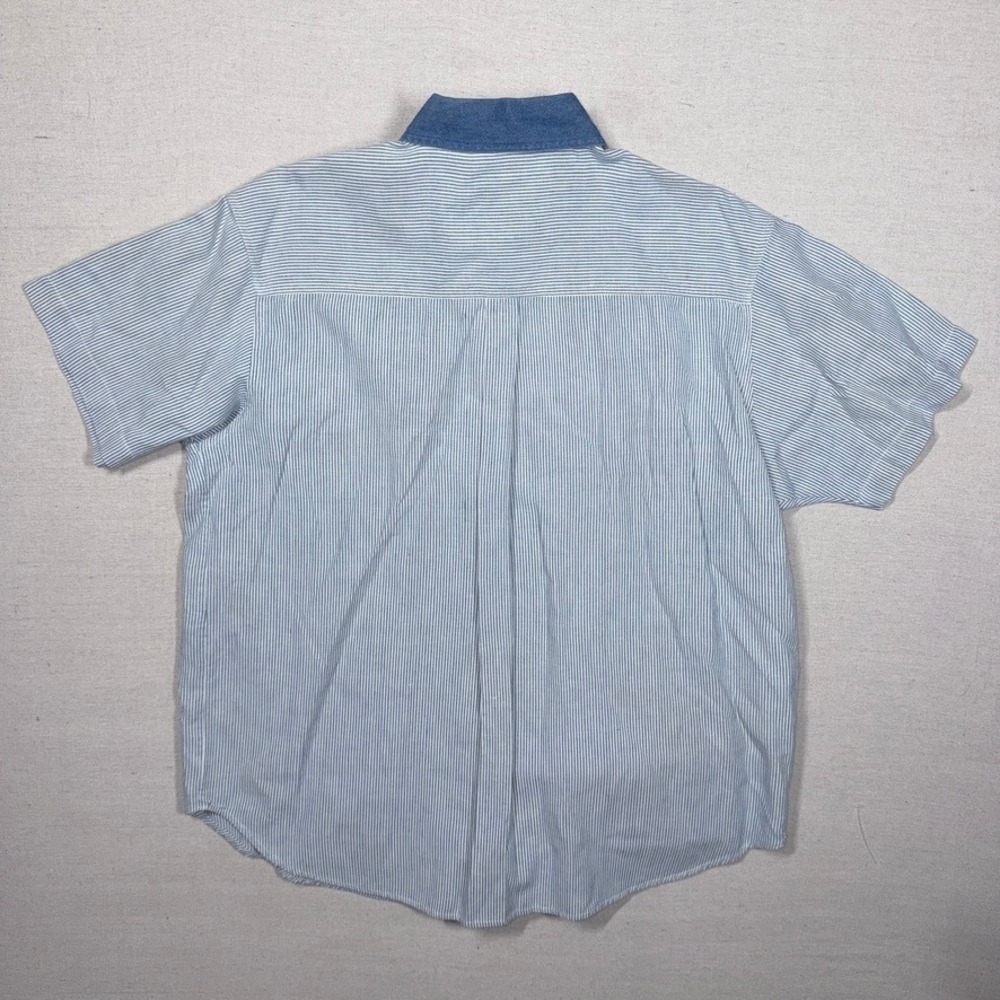 Casey & Max Embroidered Striped Shirt XL Blue Cottagecore Denim Collar Vintage - Picture 7 of 7